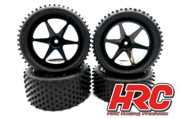 Reifen - 1/10 Buggy - montiert - Schwarz Felgen - 4WD Vorne & Hinten - 2.2'' - Stub Pattern (4 Stck)