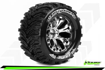 LR-T3226SCB Louise RC - MT-CYCLONE - 1-10 Monster Truck Tire Set - Mounted - Soft - Chrome 2.8 Wheels - BB - LR-T3226SCB