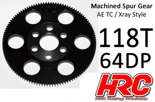 HRC764118X Hauptzahnrad - 64DP - Low Friction Gefräst Delrin - Xray/AE/TM Style - 118Z