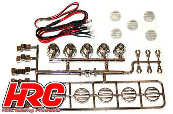 HRC8721 Lichtset - 1/10 oder Monster Truck - LED - JR Stecker - Dachleuchten oder Rammerleuchten Stange (Chrome teilen inklusive)