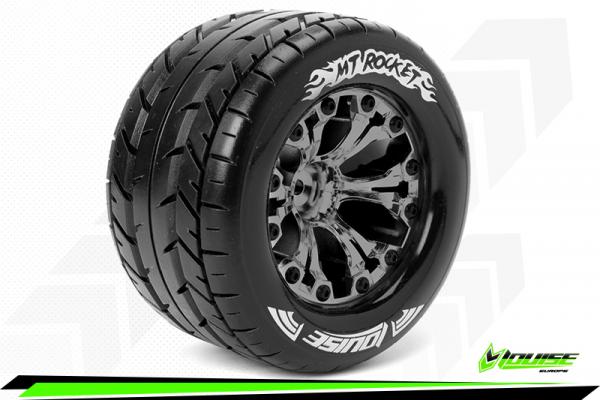 LR-T3201SBCM Louise RC - MT-ROCKET - 1-10 Monster Truck --Inhalt: 2 Reifen-- Fertig Verklebt - Sport - Felgen 2.8 Schwarz-Chrom - Hex 14mm - L-T3201SBCM