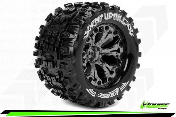 LR-T3204SBCM Louise RC - MT-UPHILL - 1-10 Monster Truck --Inhalt: 2 Reifen-- Fertig Verklebt - Sport - Felgen 2.8 Schwarz-Chrom - Hex 14mm - L-T3204SBCM