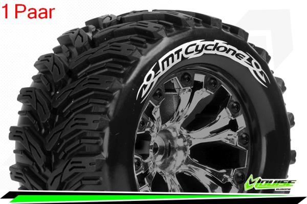 LR-T3226SBCM Louise RC - MT-CYCLONE - 1-10 Monster Truck --Inhalt: 2 Reifen-- Fertig Verklebt - Soft - Felgen 2.8 Schwarz-Chrom - Hex 14mm - L-T3226SBCM