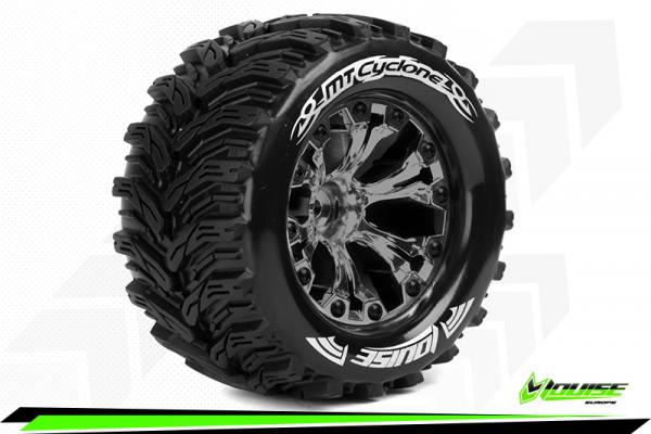 LR-T3226SBCM Louise RC - MT-CYCLONE - 1-10 Monster Truck --Inhalt: 2 Reifen-- Fertig Verklebt - Soft - Felgen 2.8 Schwarz-Chrom - Hex 14mm - L-T3226SBCM