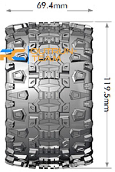 LR-T3204SCH Louise RC - MT-UPHILL - 1-10 Monster Truck --Inhalt: 2 Reifen-- Fertig Verklebt - Sport - Felgen 2.8 Chrom - 1/2-Offset - Hex 12mm - L-T3204SCH